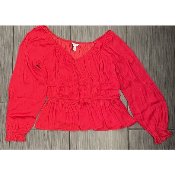 Nine West Women’s Long Sleeve Sweetheart Peplum Top Cupid Bow Red Large NWT - Picture 1 of 9
